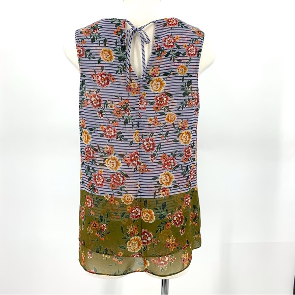 Cabi Penelope Top # 5354, Floral & Striped Print Sleeveless Layered Top, Small - Picture 8 of 16